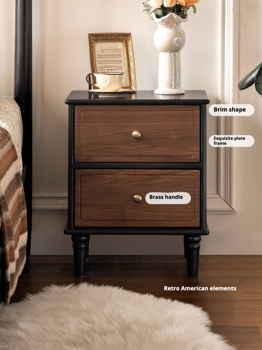 Black Walnut, Solid Rubberwood American Retro Style Nightstand