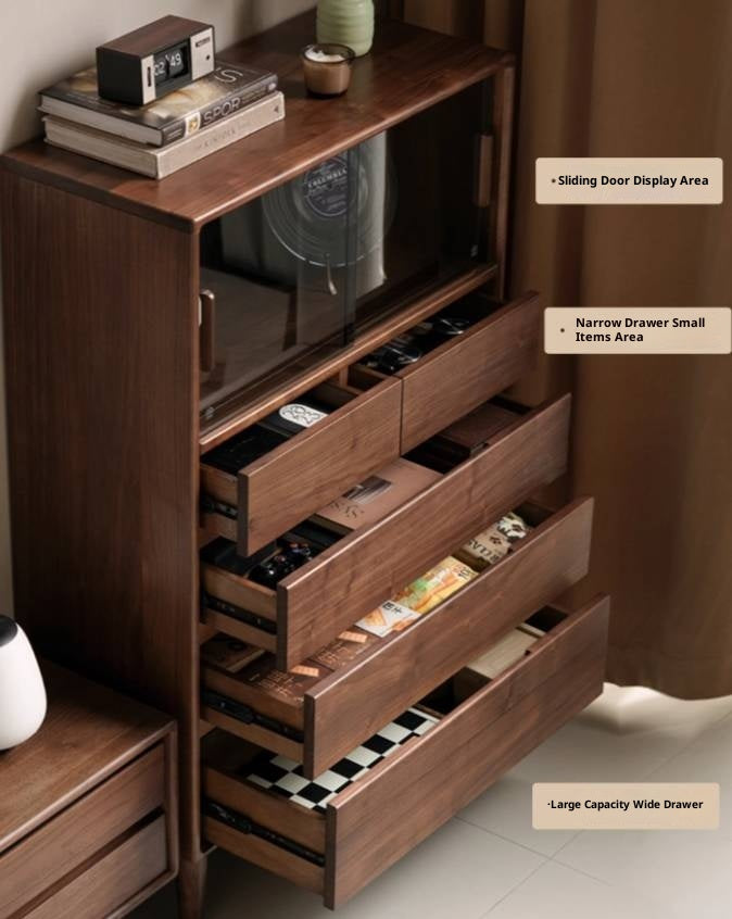 Black Walnut Solid Wood Italian Light Luxury Side Cabinet.