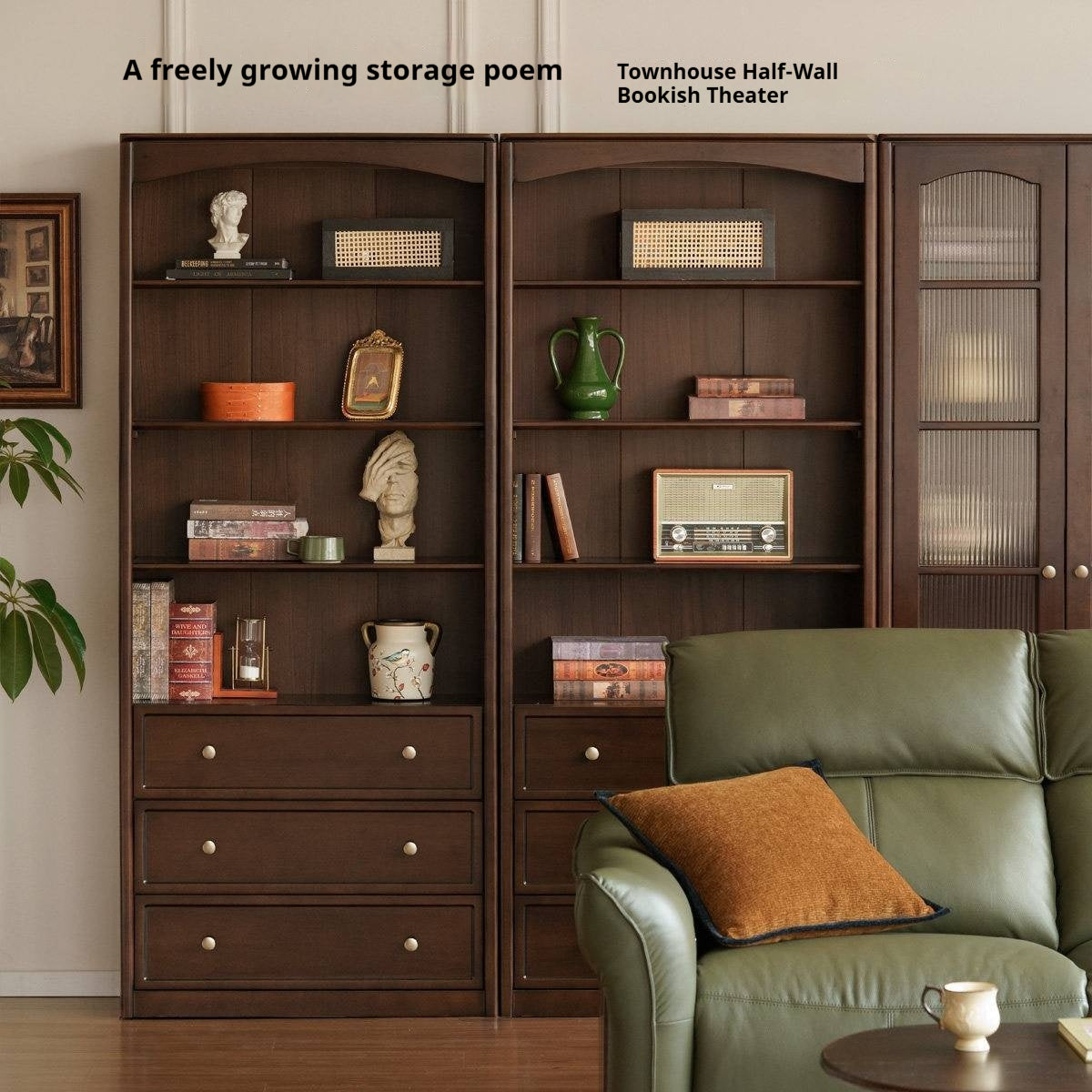 Poplar Solid Wood French Retro Style Floor Standing Display Bookcase