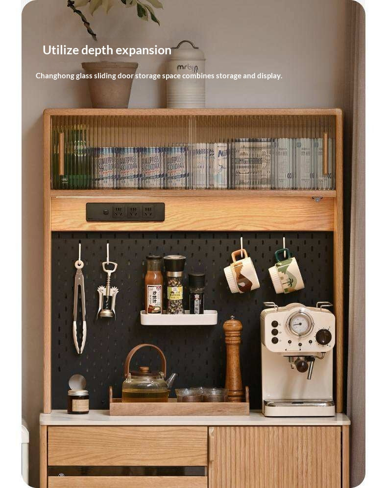 Oak Solid Wood Modern Rock Board Side High Buffet