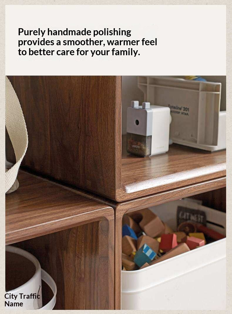 Black Walnut, Oak Solid Wood Small Combination Bookcase.