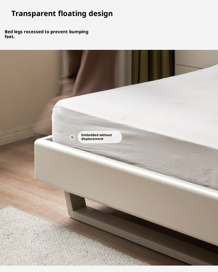 Poplar Solid Wood Floating Bed with Lights, Modern Minimalist