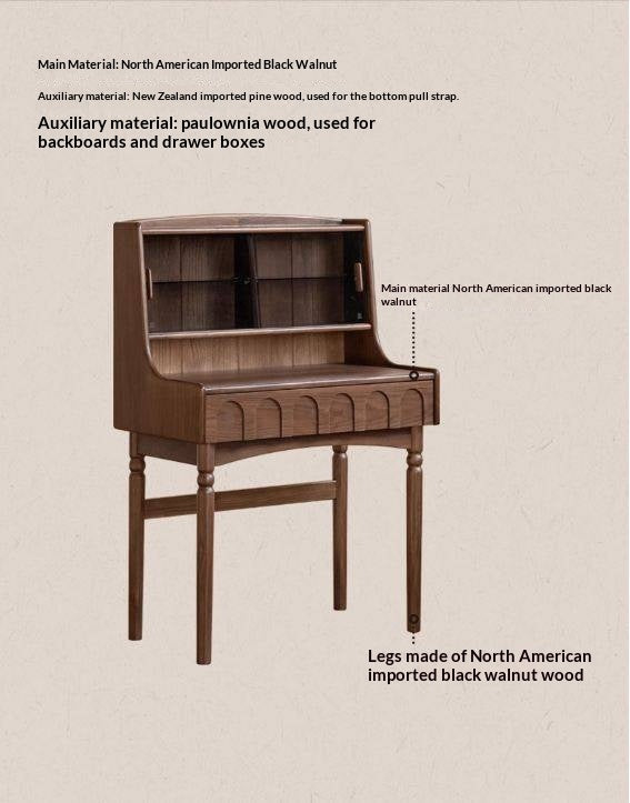 Black Walnut Solid Wood French Retro Multifunctional Vanity Table