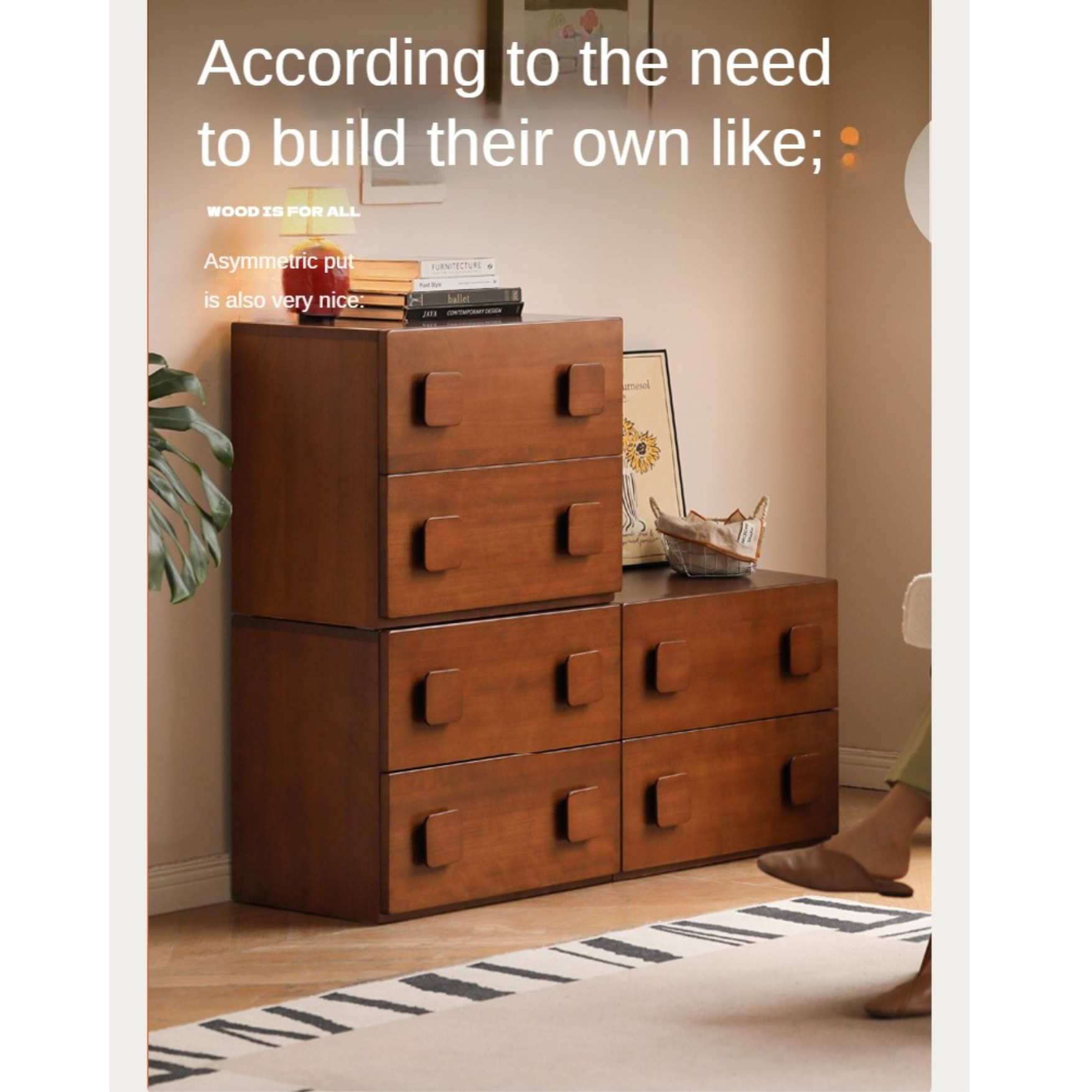 Poplar, Black Walnut, Ash, Cherry, Oak Solid Wood Retro Module Combination TV Cabinet.