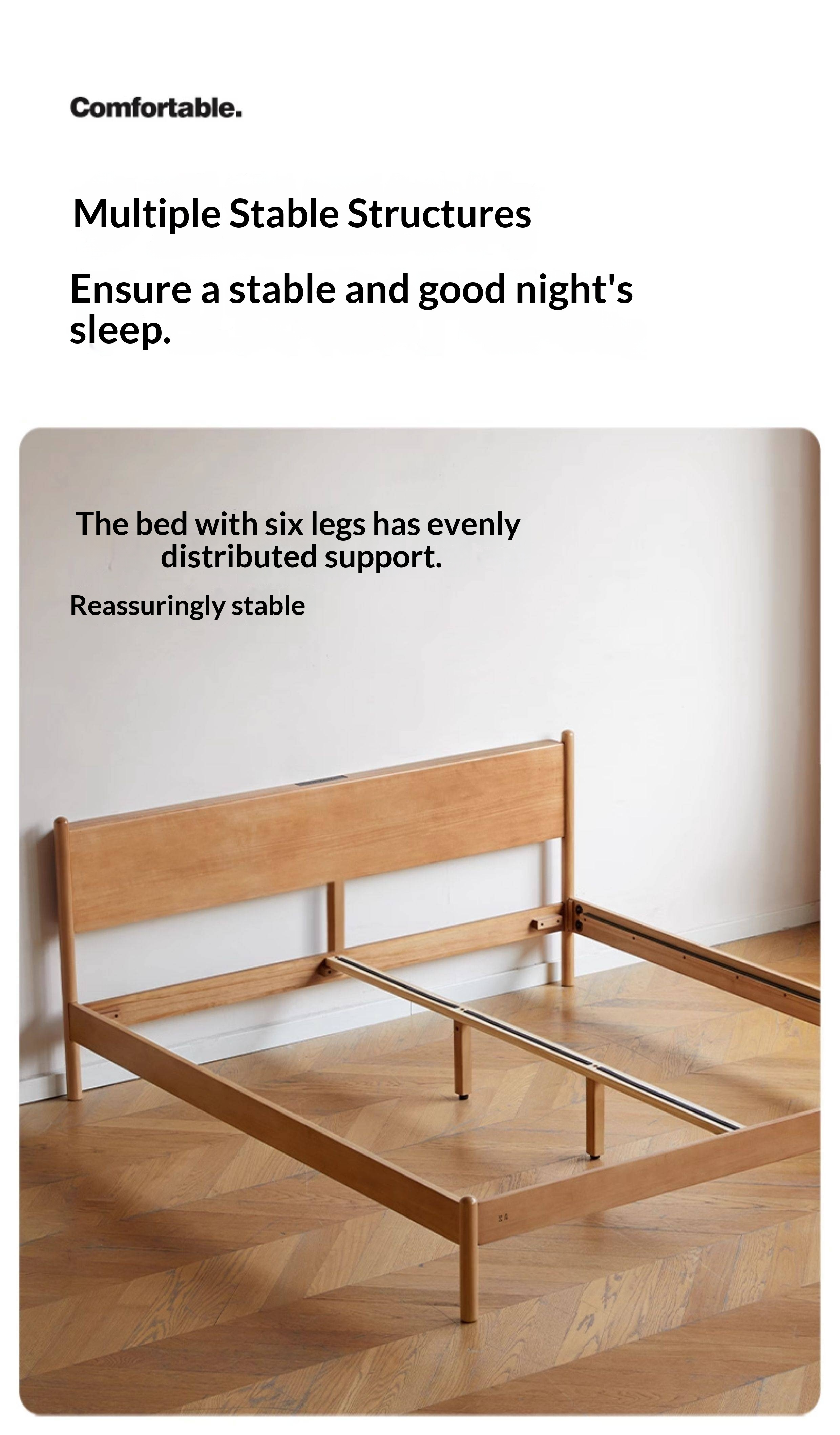 Poplar Solid Wood Bed — Modern Minimalist Style