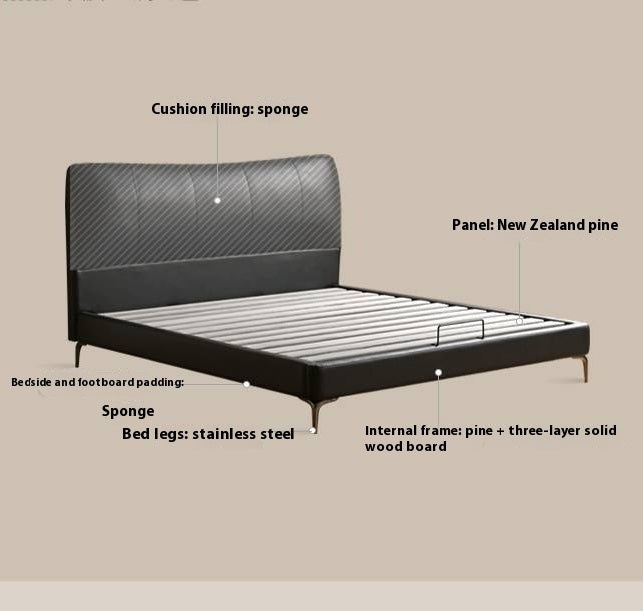 Genuine Leather Italian Light Luxury Bed