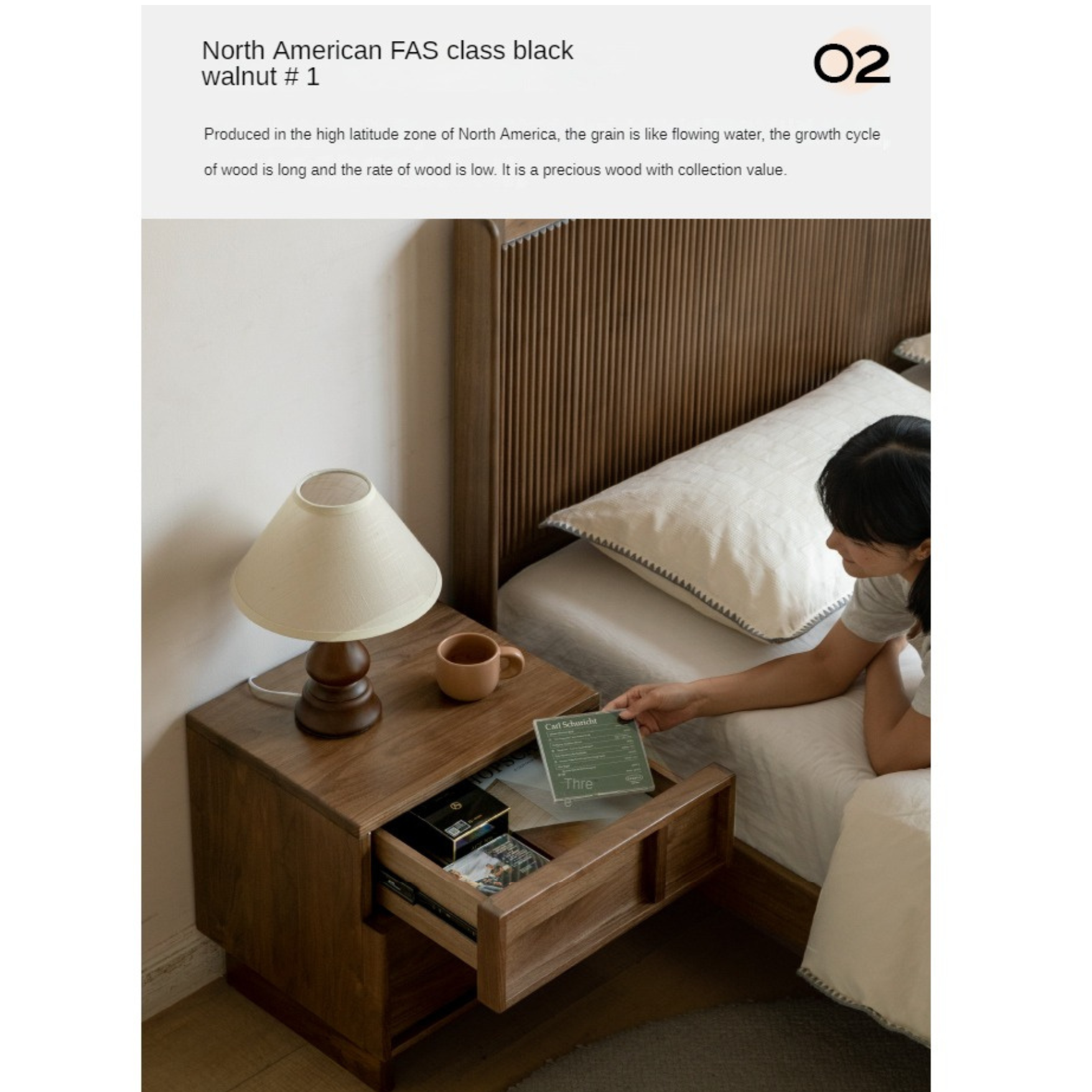 Black Walnut, Ash, Oak Solid Wood Storage Bedside Nightstand ,