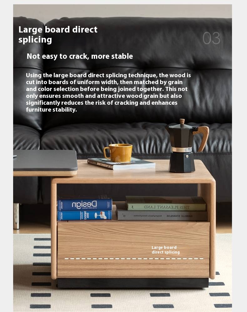 Ash Solid Wood Movable Rock Plate Coffee Table