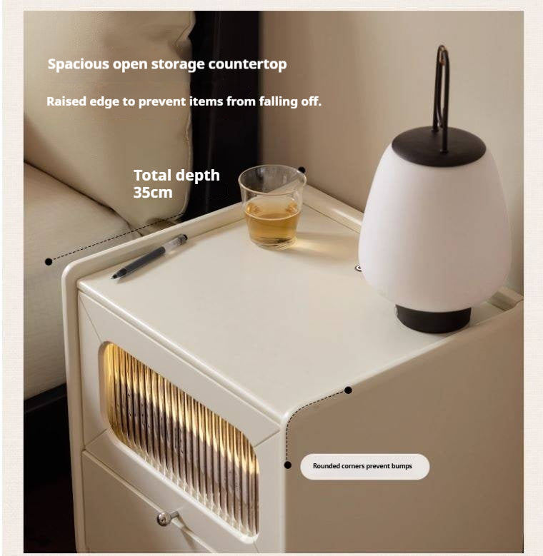 Solid Rubberwood Modern Cream Style Nightstand