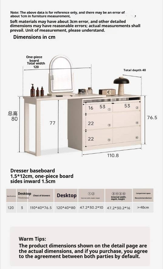 Solid Rubberwood White Cream Dressing Table