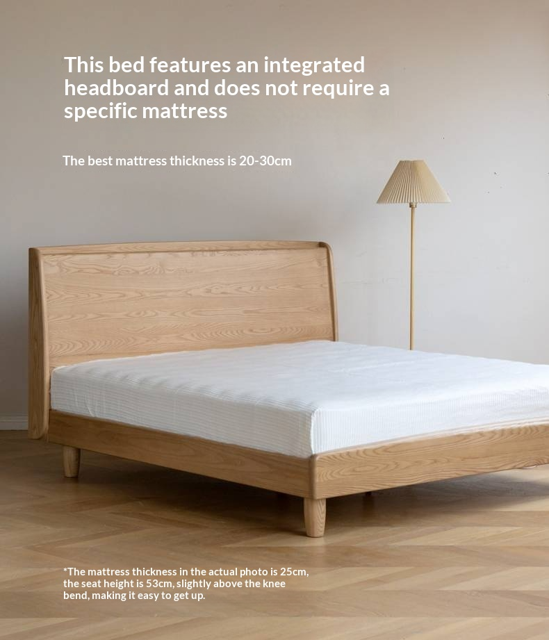 Ash Solid Wood High Backrest Large Bed