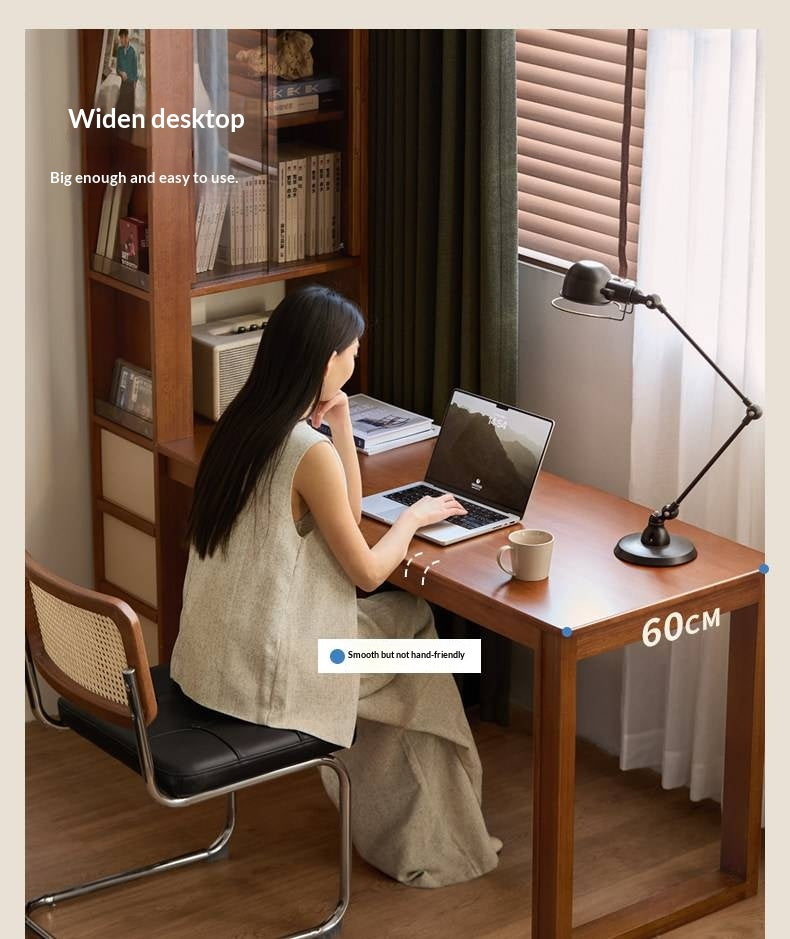 Poplar Solid Wood Retro Style Multifuntional Desk with Integrated Bookshelf