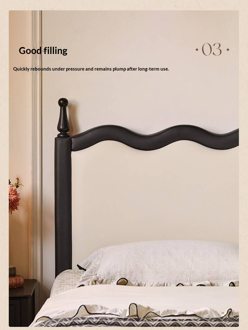 Eco-Friendly Cloud Leather Box Bed — French Retro Style with Wave Ripple Design