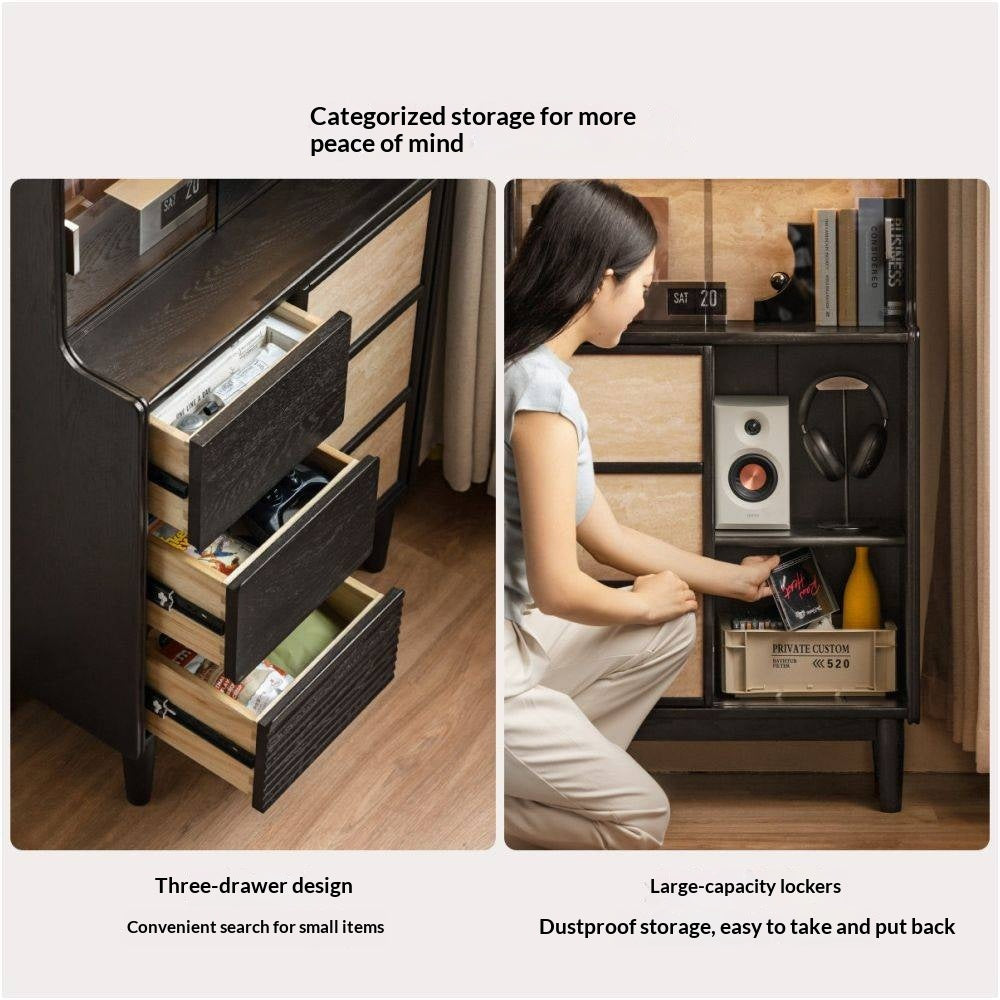 Oak Solid Wood Bauhaus Style Bar Cabinet with Sliding Doors