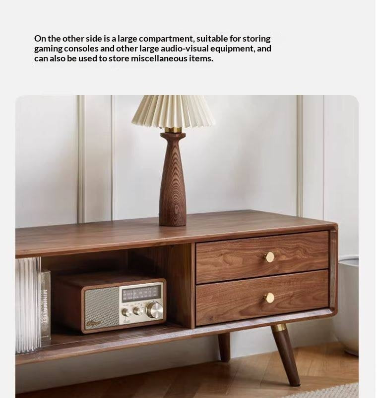 Black Walnut Solid Wood Nordic TV Cabinet.