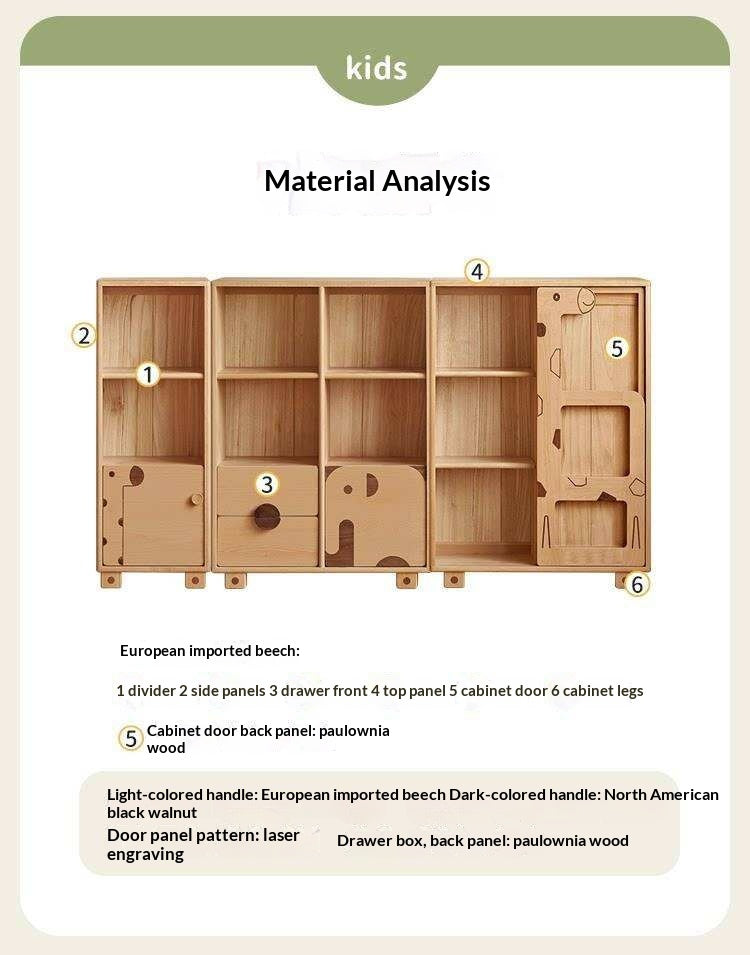Oak Solid Wood Multi-Layer Children's Bookcase