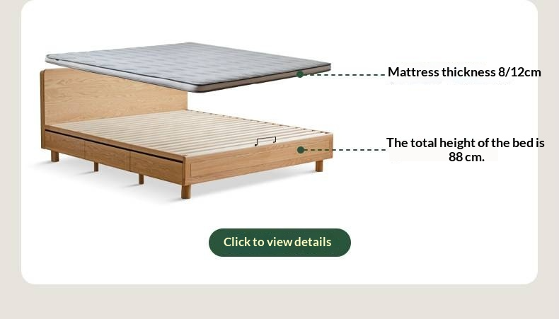 Oak Solid Wood Platform Storage Bed with Hidden Drawers and Bedside Shelf