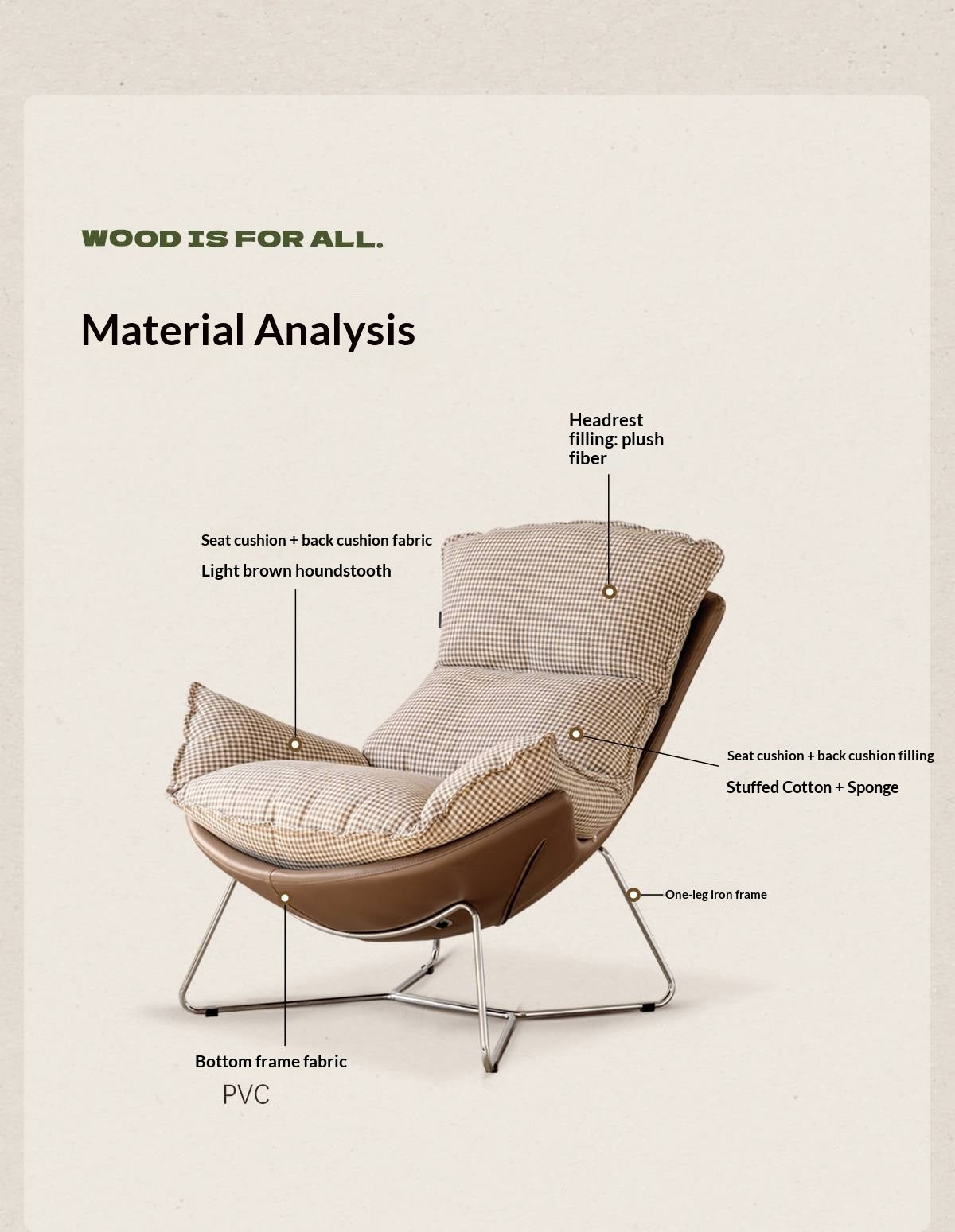Eggshell Contemporary Fabric Lounge Chair with Metal Base