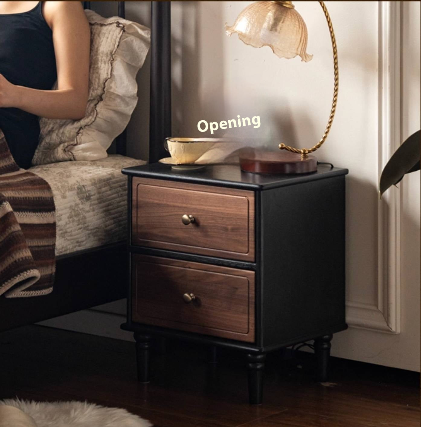 Black Walnut, Solid Rubberwood American Retro Style Nightstand