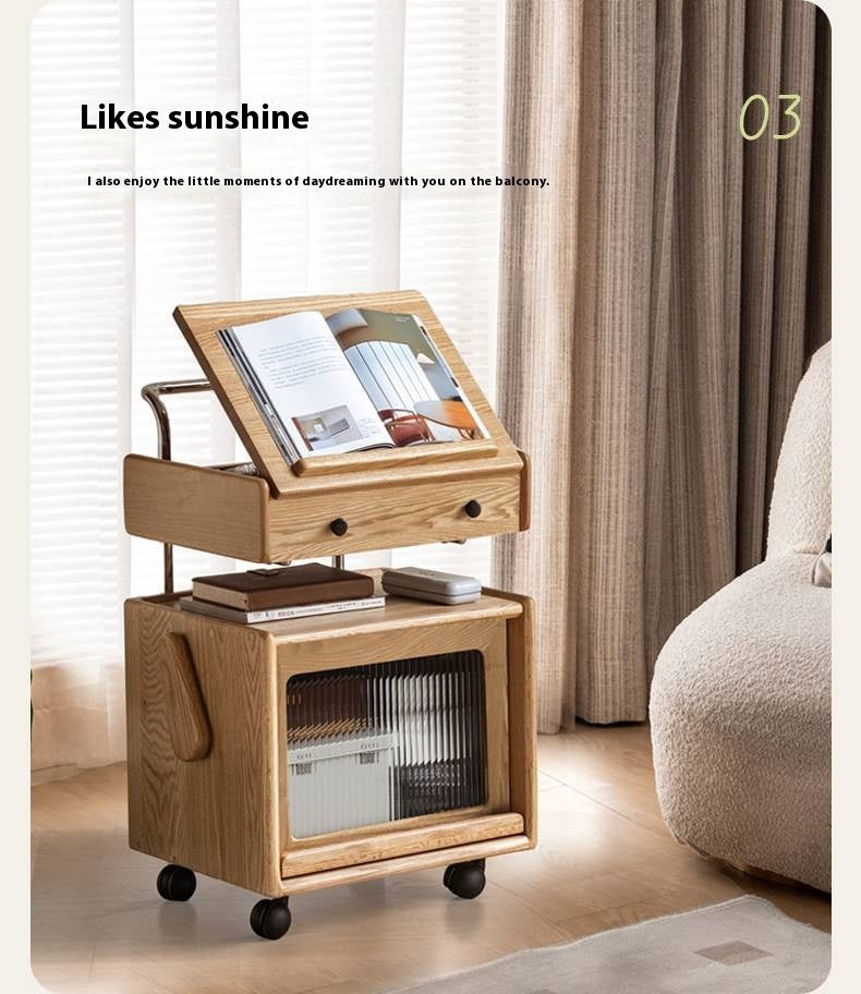 Ash Solid Wood Modern Style Mobile Side Table