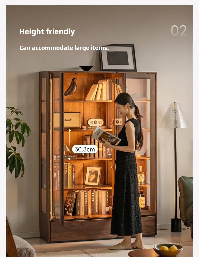 Black Walnut, Ash Solid Wood Modern Study Glass Bookcase