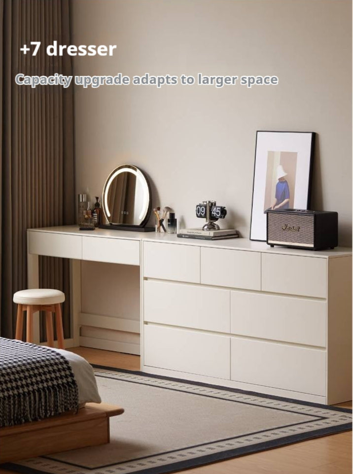 Solid Rubberwood White Cream Wind Vanity Table.