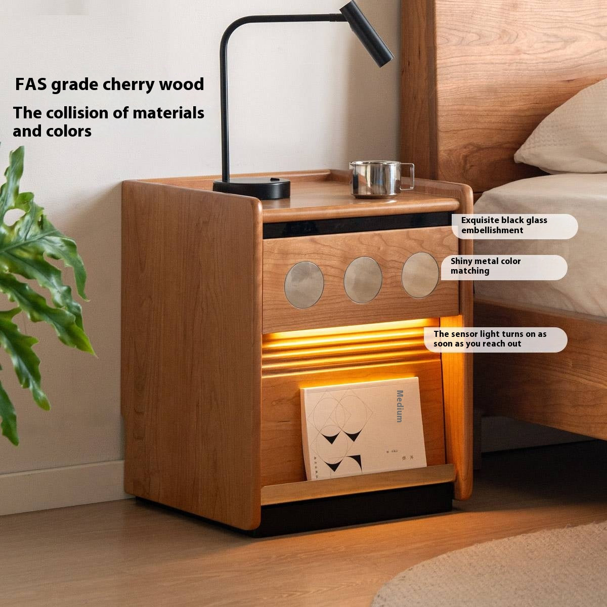 Black Walnut, Cherry, Ash, Sandalwood, Tulipwood Solid Wood Nightstand