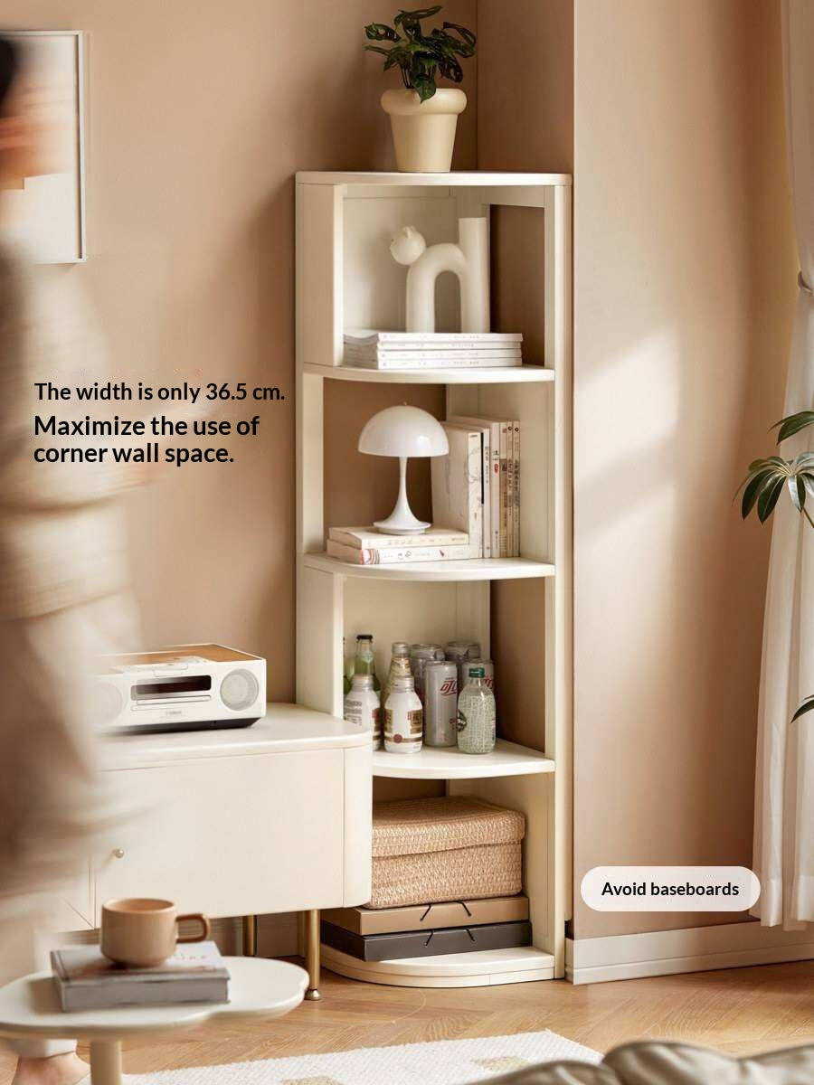 Tulipwood Solid Wood Corner Bookshelf, Floor-standing Storage Rack Cream Style