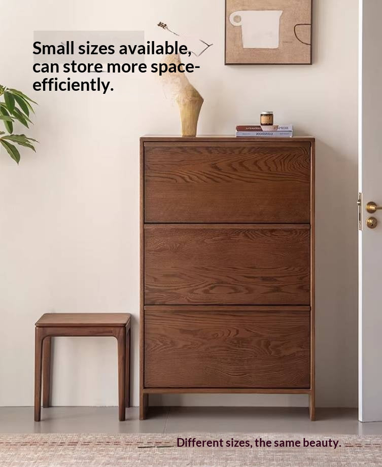 Oak Solid Wood Shoe Cabinet with Wabi-Sabi Style Storage Design