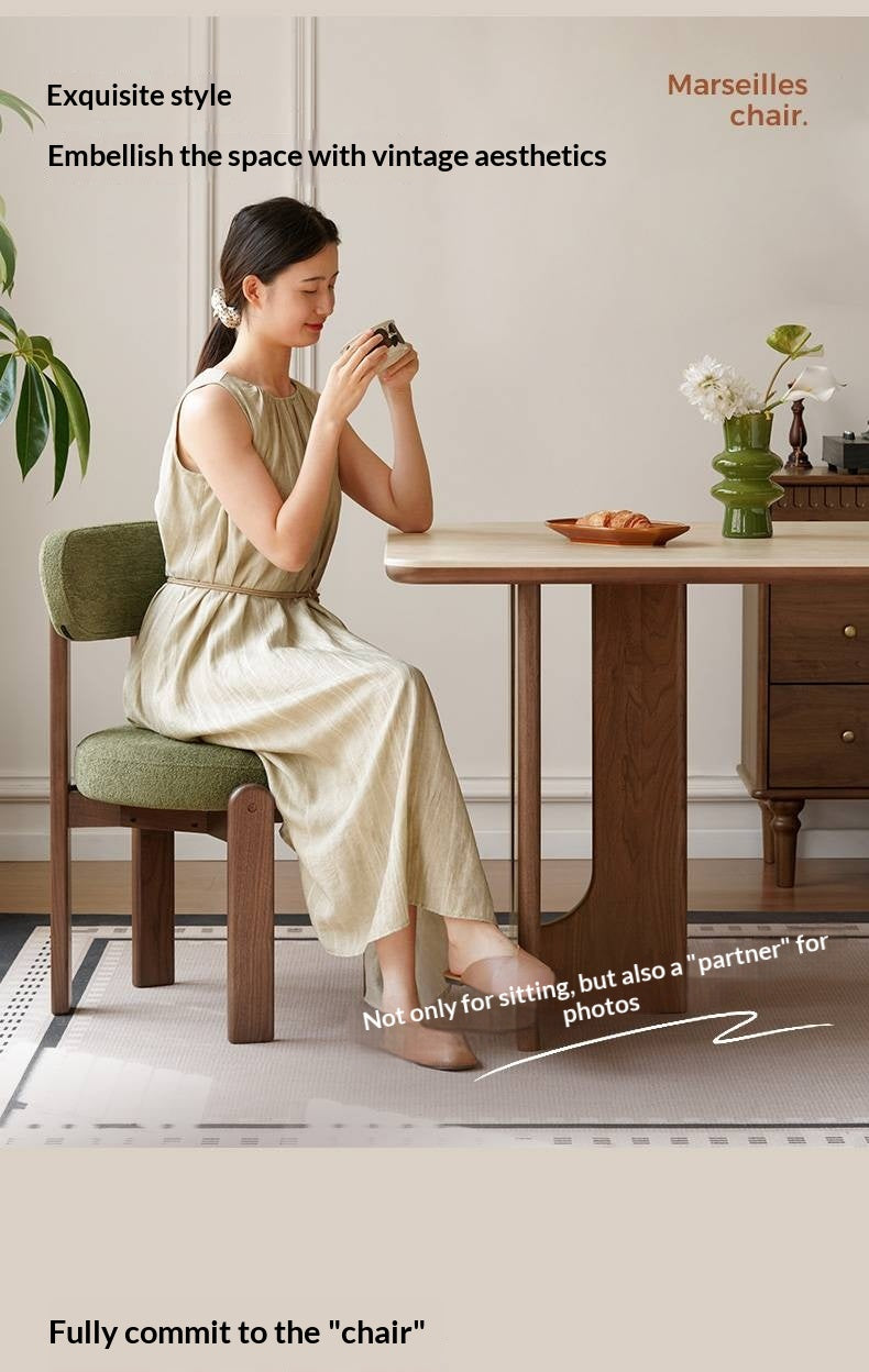 Set 4pcs Black Walnut Solid Wood, Solid Rubberwood Wood Upholstered Dining Chair, Modern Organic