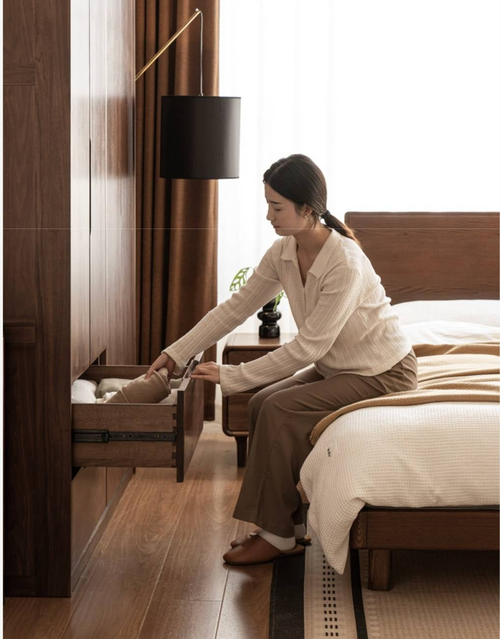 Black Walnut, Sandalwood Solid Wood Large Wardrobe