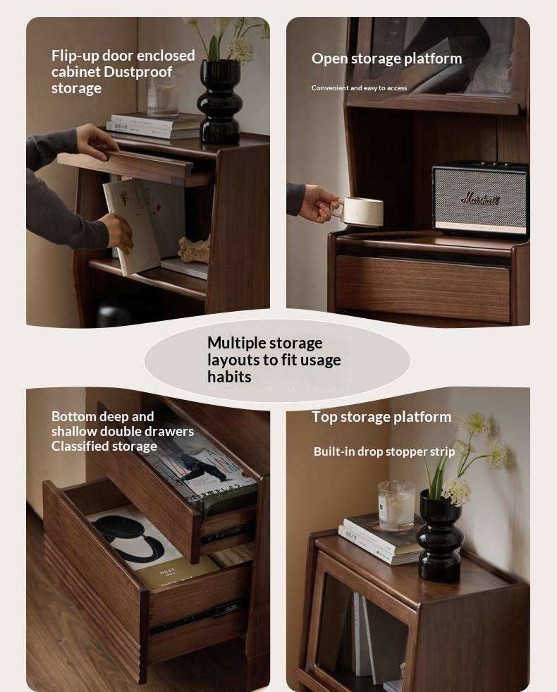 Black Walnut Solid Wood Side Cabinet with Light Luxury Finish, Sideboard