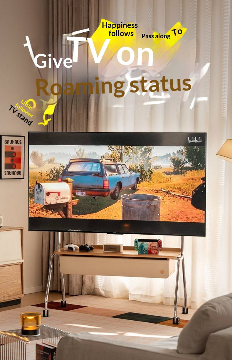 Beech Solid Wood Floor-Standing TV Stand with Modern Minimalist