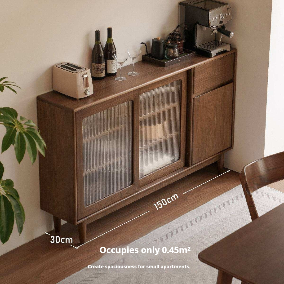 Black Walnut, Oak Solid Wood Sideboard with Ultra-Thin Storage