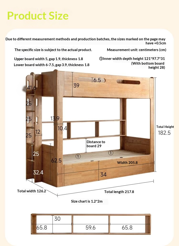 Rubberwood Solid Wood Children's Multifunctional Box Bunk Bed