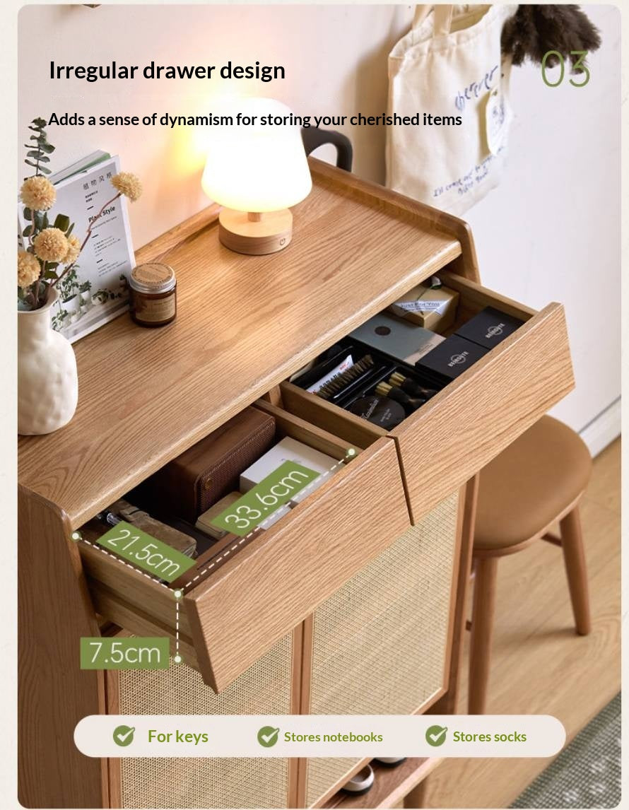 Oak Solid Wood Modern Entryway Shoe Cabinet with Drawers