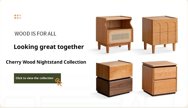 Cherry Solid Wood Retro with Socket Night Light Bed