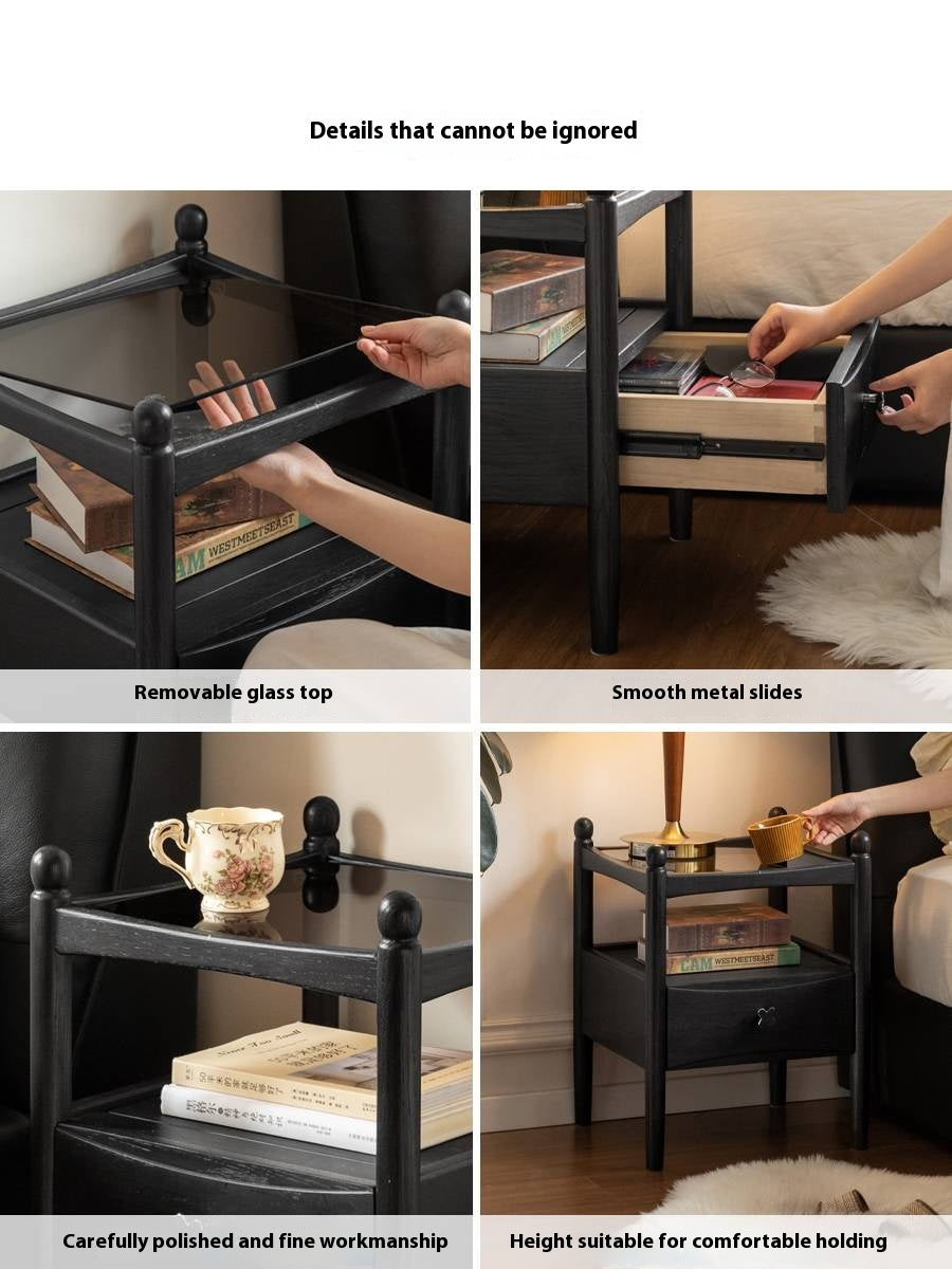 Cherry, Oak Solid Wood French Retro Nightstand.