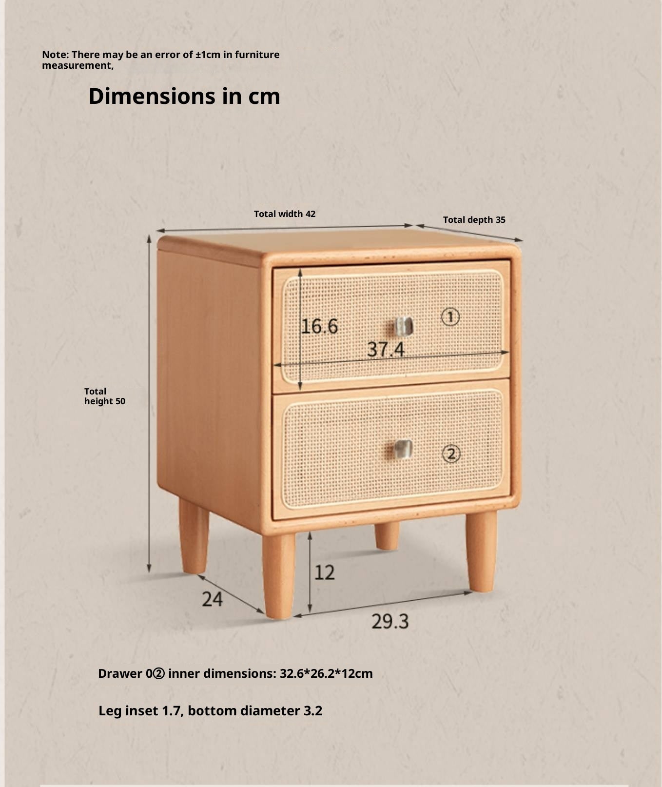 Beech Solid Wood Rattan Log Style Nightstand