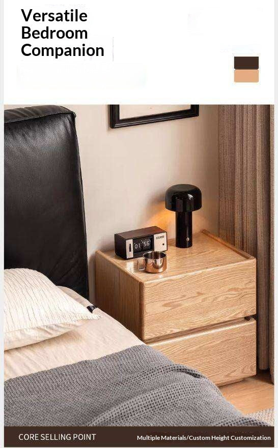 Oak Solid Wood Nightstand with Storage Drawer