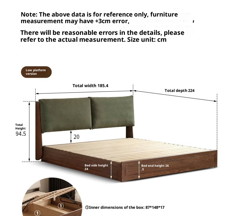 Oak Solid Wood Modern Simple Fabric Soft-Padded Box Bed