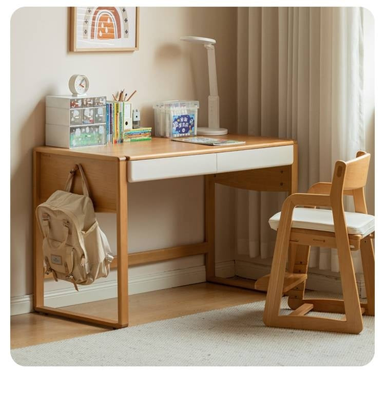 Beech Solid Wood Bookshelf Integrated Kids Desk.