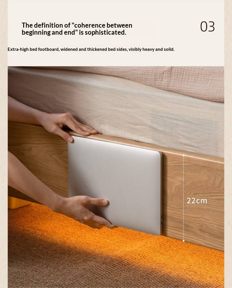 Ash Solid Wood Bed — Modern Minimalist Large Slab Design with Luminous Features