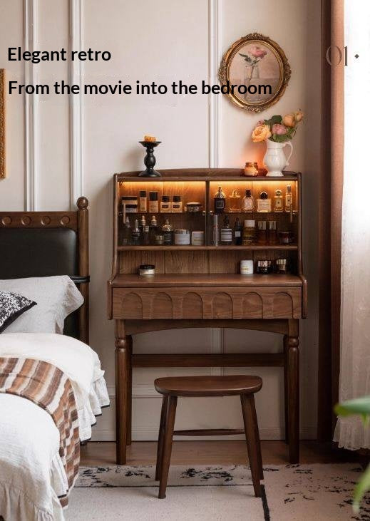 Black Walnut Solid Wood French Retro Multifunctional Vanity Table