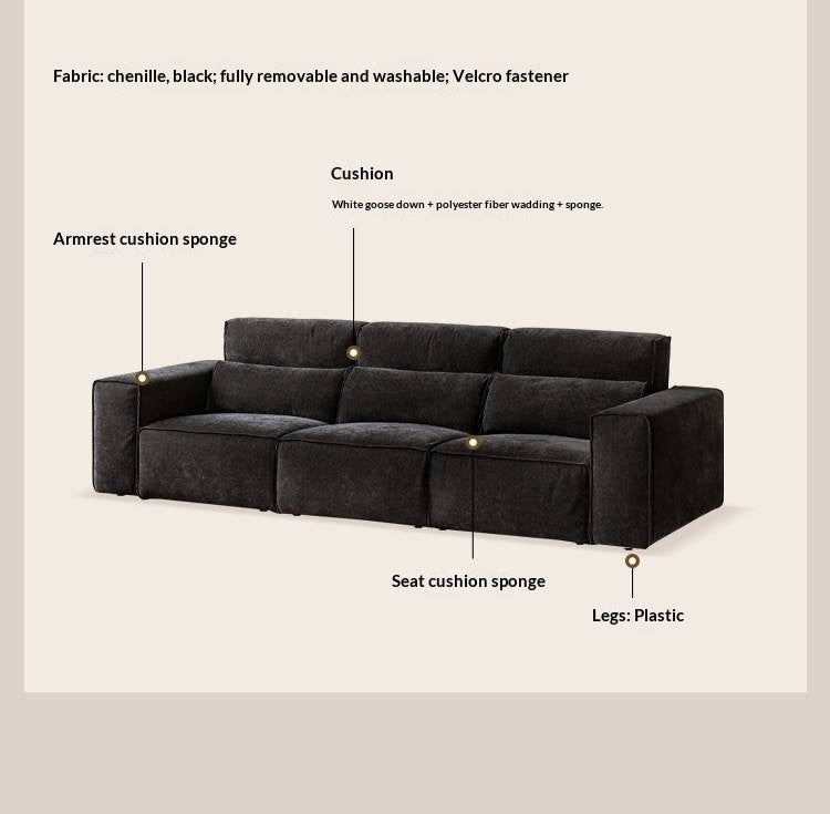Chenille Tofu Block Sofa – Modern Casual Fully Removable Washable