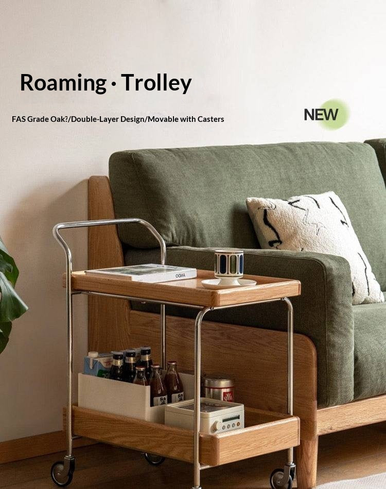 Oak, Poplar, Cherry Solid Wood Double Layer Mobile Side Table