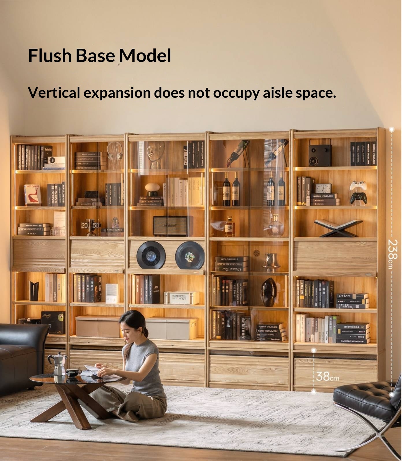 Oak, Ash Solid Wood Bookshelf with Integrated Booth Seating