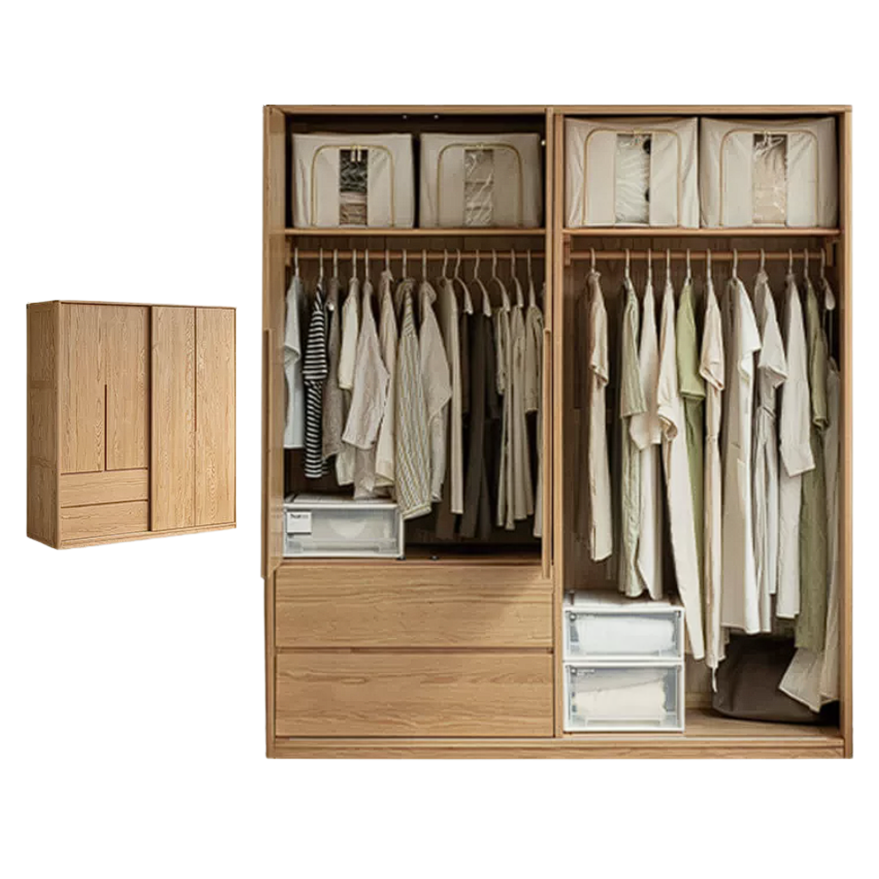Oak Solid Wood Modern Storage Wardrobe with Casual Style