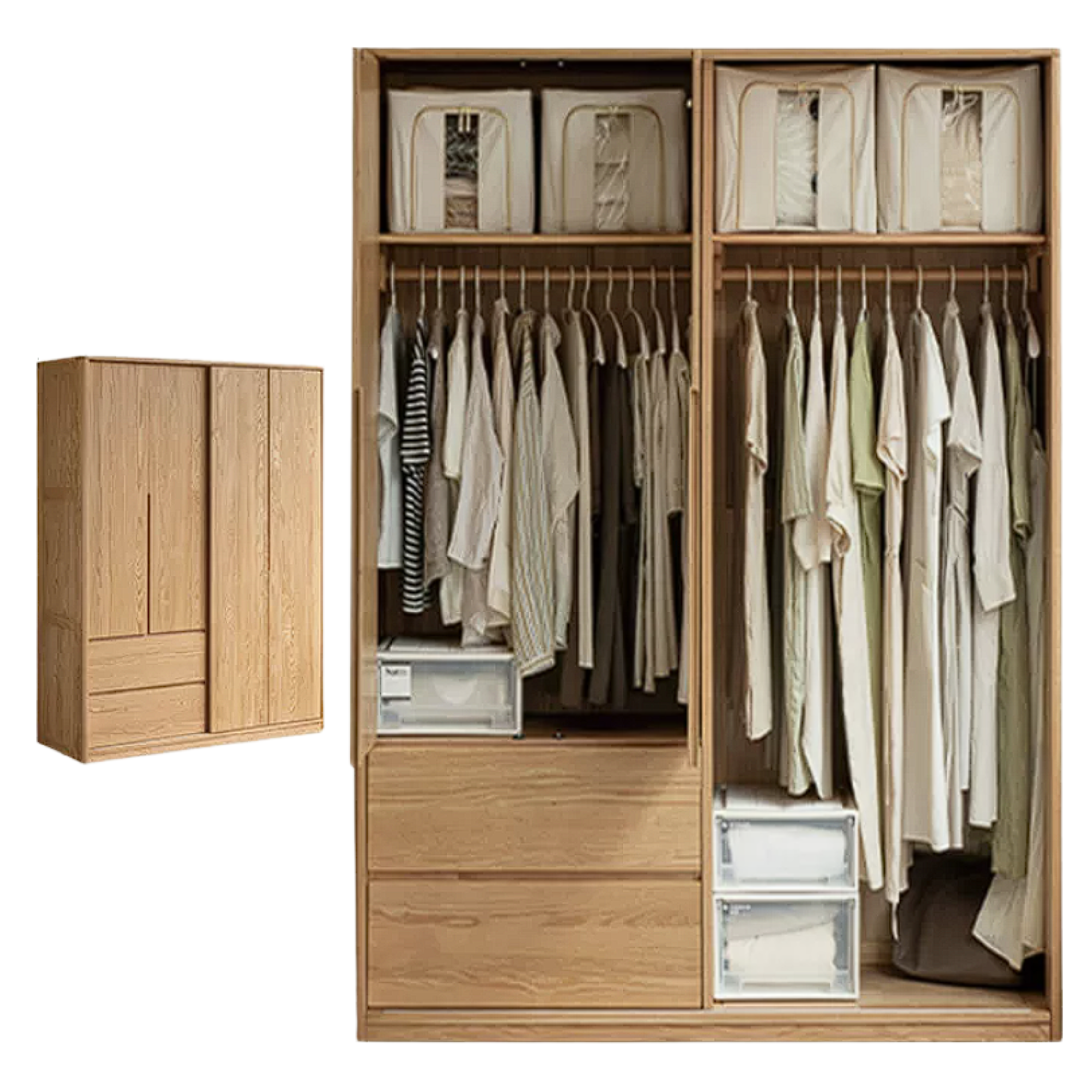 Oak Solid Wood Modern Storage Wardrobe with Casual Style