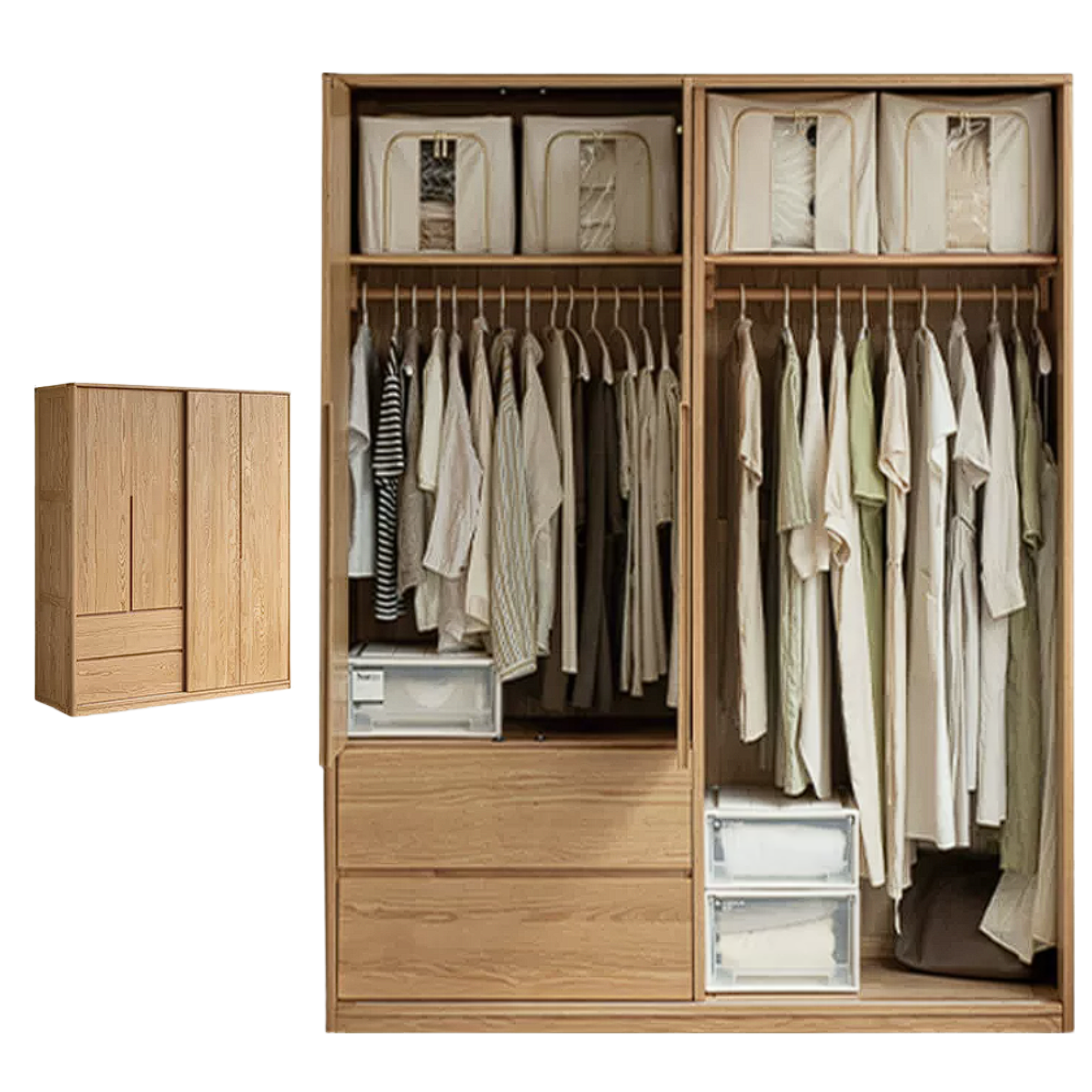 Oak Solid Wood Modern Storage Wardrobe with Casual Style